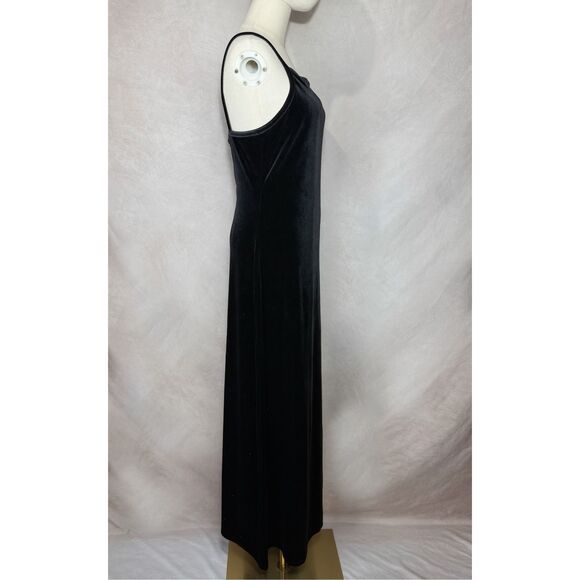 Vintage 1990s Black Velvet Slip Dress Minimalist Y2K Silhouette Whimsygoth Alt - Picture 4 of 5